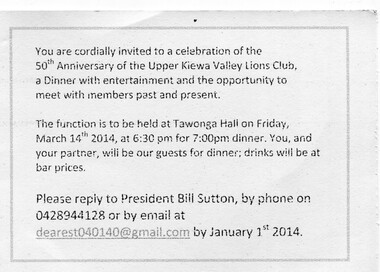 Invitation - UKV Lions Club 50th Anniversary