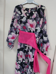 Ball Gown - Pink Flowers on black with sash