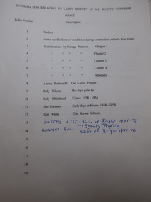 Folder  - Early History of Mt Beauty Township, Early History of Mt Beauty Township compiled with contributions by residents of Mt Beauty