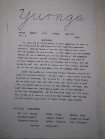 Papers - "Yurnga: - Mount Beauty High School Magazine. 1963 x2, "Yurnga" Mt Beauty High School Magazine