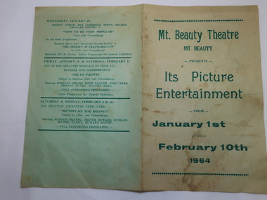 Mt Beauty Theatre Program, Mt Beauty Theatre  - Picture Entertainment - January 1st to February 10th 1964