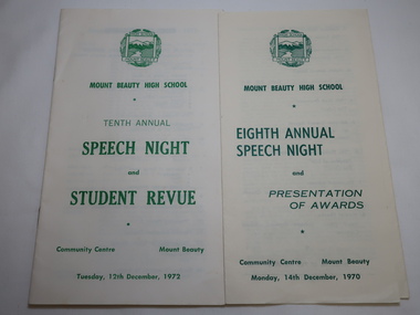 Mt Beauty High School Speech Night 1971 and 1972