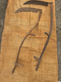 Farming Tools - 2 Scythes, 2 Fern Hooks, 2 Long Handled Sickles, Mattock, Pitch Fork, Pick Axe