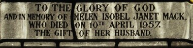 Memorial window: Helen Isobel Janet MACK, "Peace... Goodwill Towards Men"