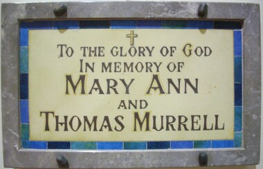Memorial tablet: Mary Ann and Thomas MURRELL