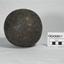 This is a round metal cannonball measuring 5 inches in diameter. 