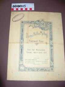 Programme - Program, musical evening, Dame Nellie Melba's Farewell Tour Warrnambool, 1927