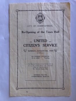 Concert program for official re-opening of public building, following renovations.