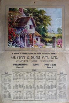 Eighteen month calendar from Guyett & Sons Pty. Ltd. Complete Home Furnishers, Warrnambool, Koroit, Port Fairy.