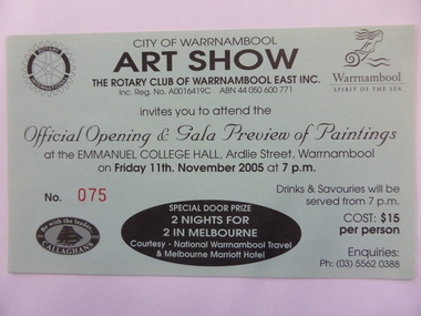 Image shows ticket to official opening of an art exhibition