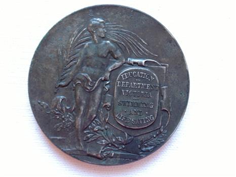 Education Department of Victoria Swimming and Lifesaving medal associated with Swinton family, Warrnambool