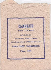 A paper bag from Clarks newsagency in Liebig St Warrnambool