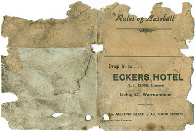 Leaflet with rules of basketball from Eckers Hotel.