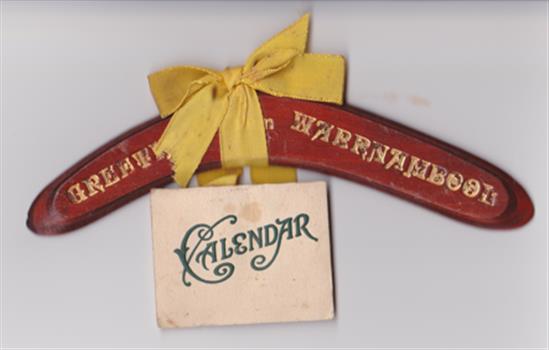 Warrnambool souvenir boomerang with 1940 calendar