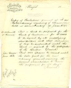 Copy of Shareholder Resolution of The Allansford Bacon Curing Company Limited dated 13 June 1895