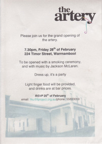 Card invitation to the opening of The Artery