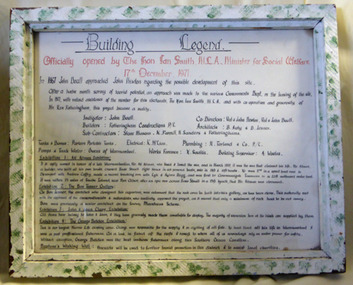 Framed handwritten information sheet documenting the Warrnambool Aquarium