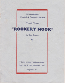 1955 Programme for Warrnambool Musical & Dramatic Society production of "Rookery Nook"