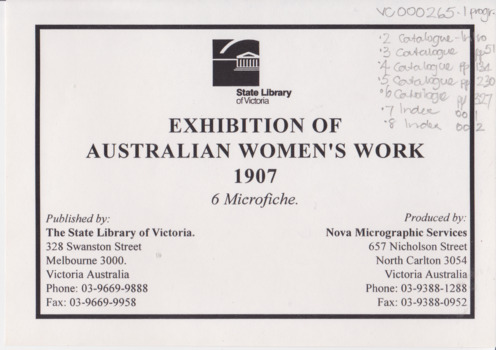This is a card for Exhibition of Woman's work 1907