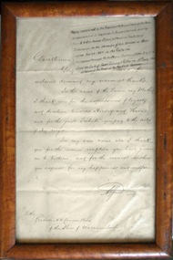 Framed letter from HRH Prince Alfred to the Shire of Warrnambool