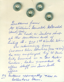 Costume Accessories Button Collection: W McDonald Tailor Warrnambool