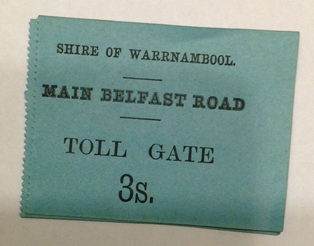 Shire of Warrnambool Main Belfast Road Toll Gate tickets 3s