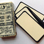 Queens Thin ivory black bordered visiting cards.