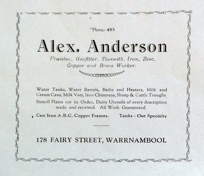 Alex Anderson plumber Warrnambool advertisement