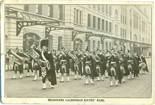  This is one of a collection of postcard of  the Melbourne  Caledonian kilties band.