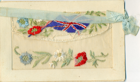 vickers embroidered world war one post card with ribbon
