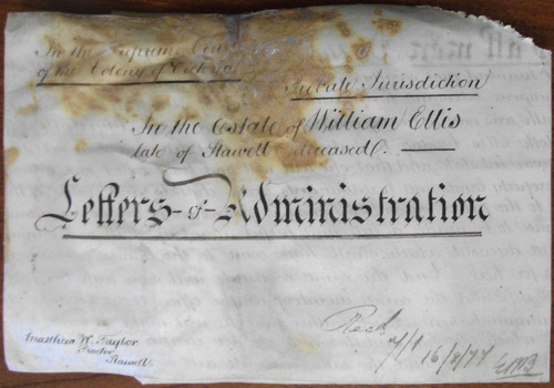 This is a Document: William Ellis Letters of Administration 1877