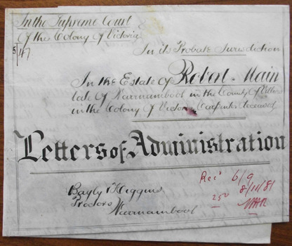 Robert Main Letters of Administration 1881