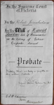 Tait Collection: Harold Dawkins Probate 1898