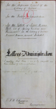Tait Collection: Jessie M Wall Letters of Administration 1898