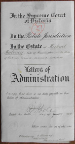 Tait Collection: Michael Maloney Letters of Administration 1907
