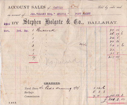 This is a document for Wilson & Anderson Jos Tilley 1916