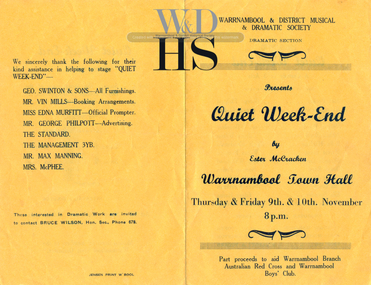Warrnambool & District Musical & Dramatic Society programme 