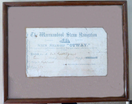 Warrnambool Steam Navigation Company receipt