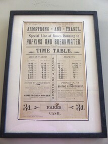 Framed Poster, Armstrong and Fraser timetable, Late 19th Century