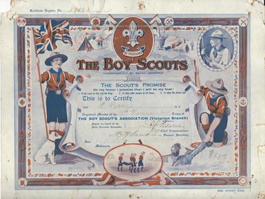 Certificate, F Petterd Boy Scouts, Circa 1926