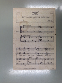 This is sheet music with the title Love comes down at Christmas