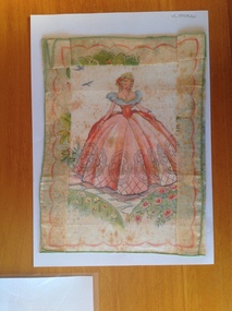 Textile, Handkerchief printed lady, C 1910