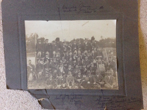 This is a black and white photograph of Warrnambool's Pipeband