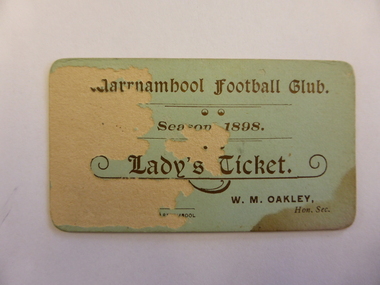 Ticket, Warrnambool Football Club 1898, 1898