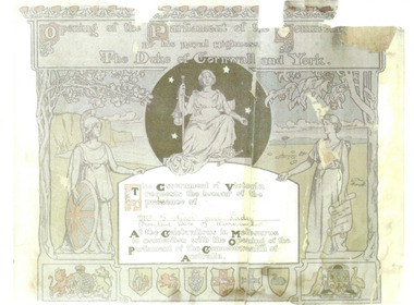 Invitation to the opening of the Parliament of the Commonwealth of Australia