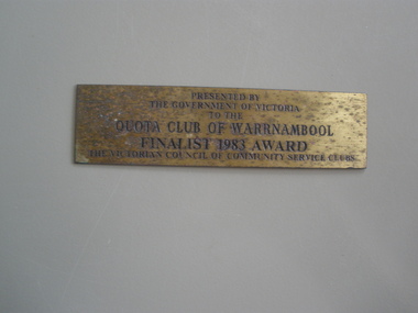 Plaque, Quota club, 1983