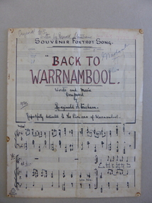 Documents, Sheet Music Back to Warrnambool Song, 1930