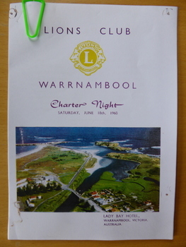 Program produced for Lions Club Charter night held in June 1960
