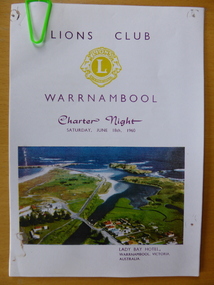 Program produced for Lions Club Charter night held in June 1960