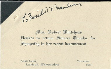 Document, Bereavement Whitehead, 1922